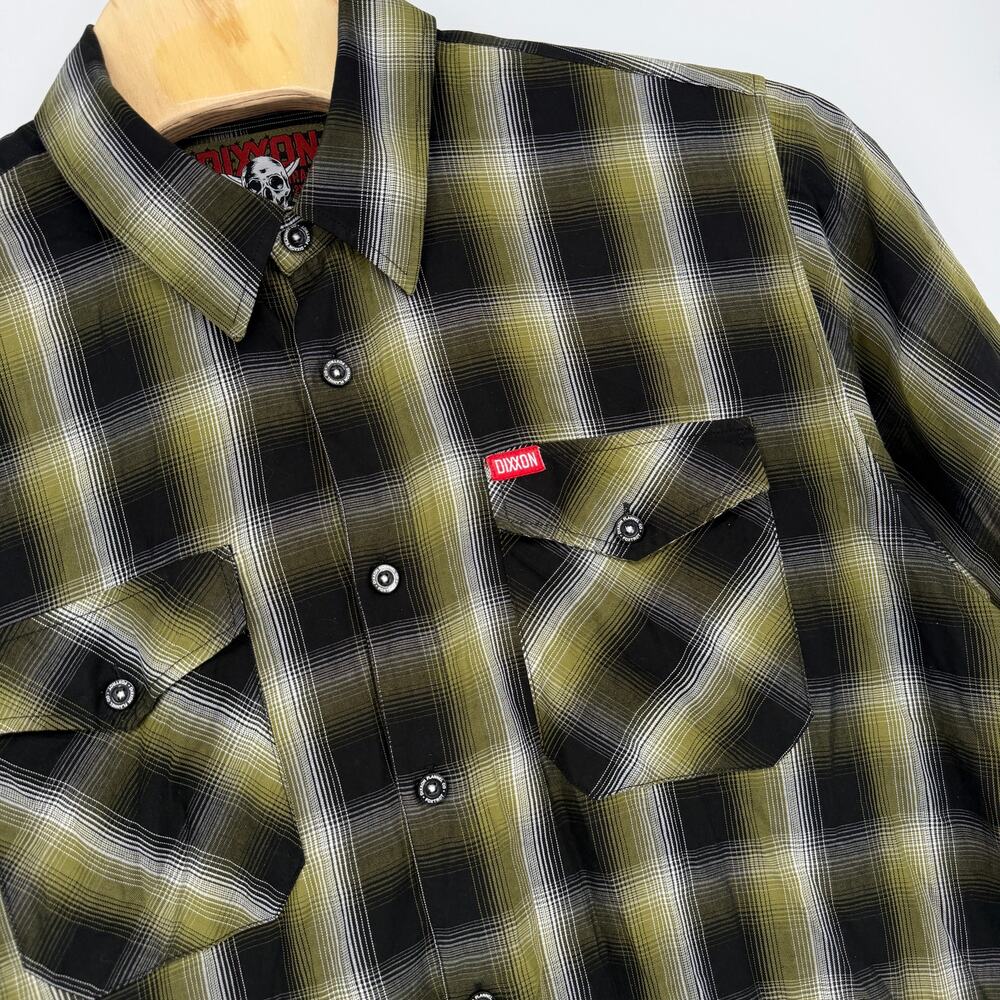 Dixxon Men’s Bamboo Short Sleeve “Foxtrot” Size 2XL Black Army Green Plaid